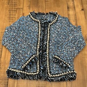 Shein Tweed Pearl Blazer Sz XS